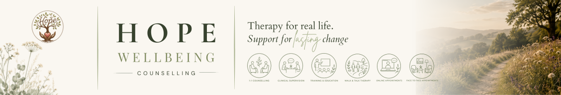 Hope Wellbeing LinkedIn company header with the Hope logo, service icons and a countryside image