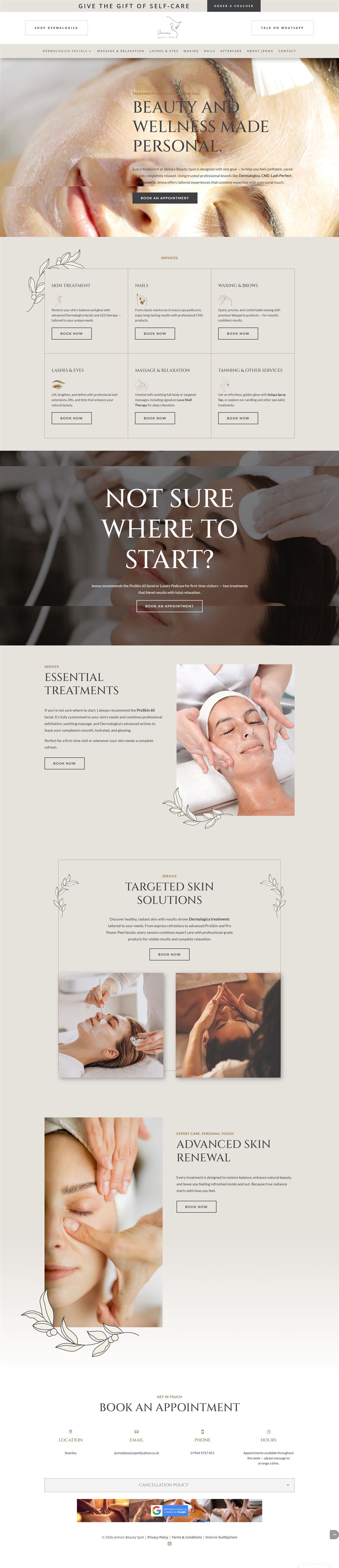 Jenna's Beauty Spot facials page