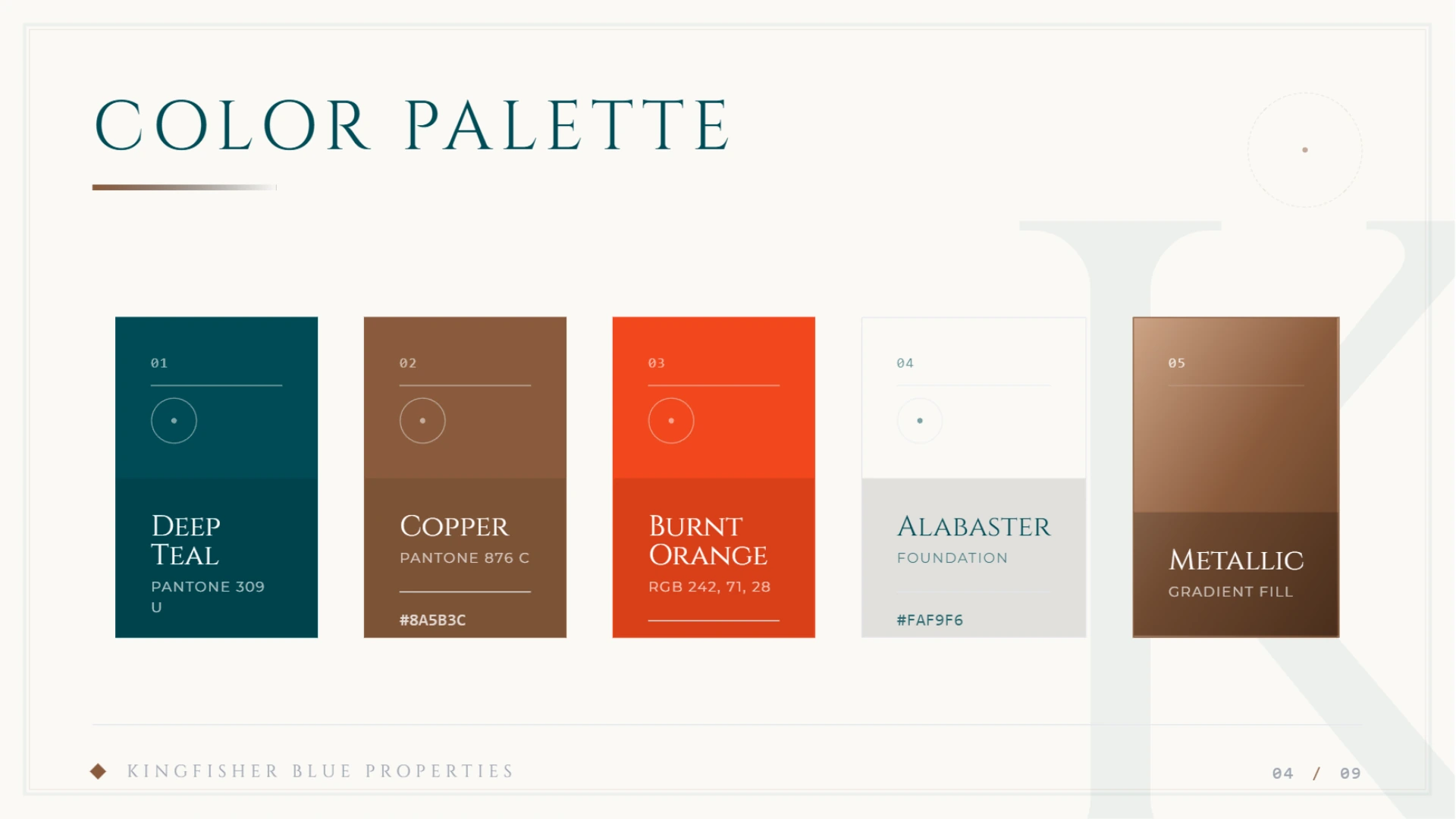 Kingfisher Blue Properties brand guidelines page 04