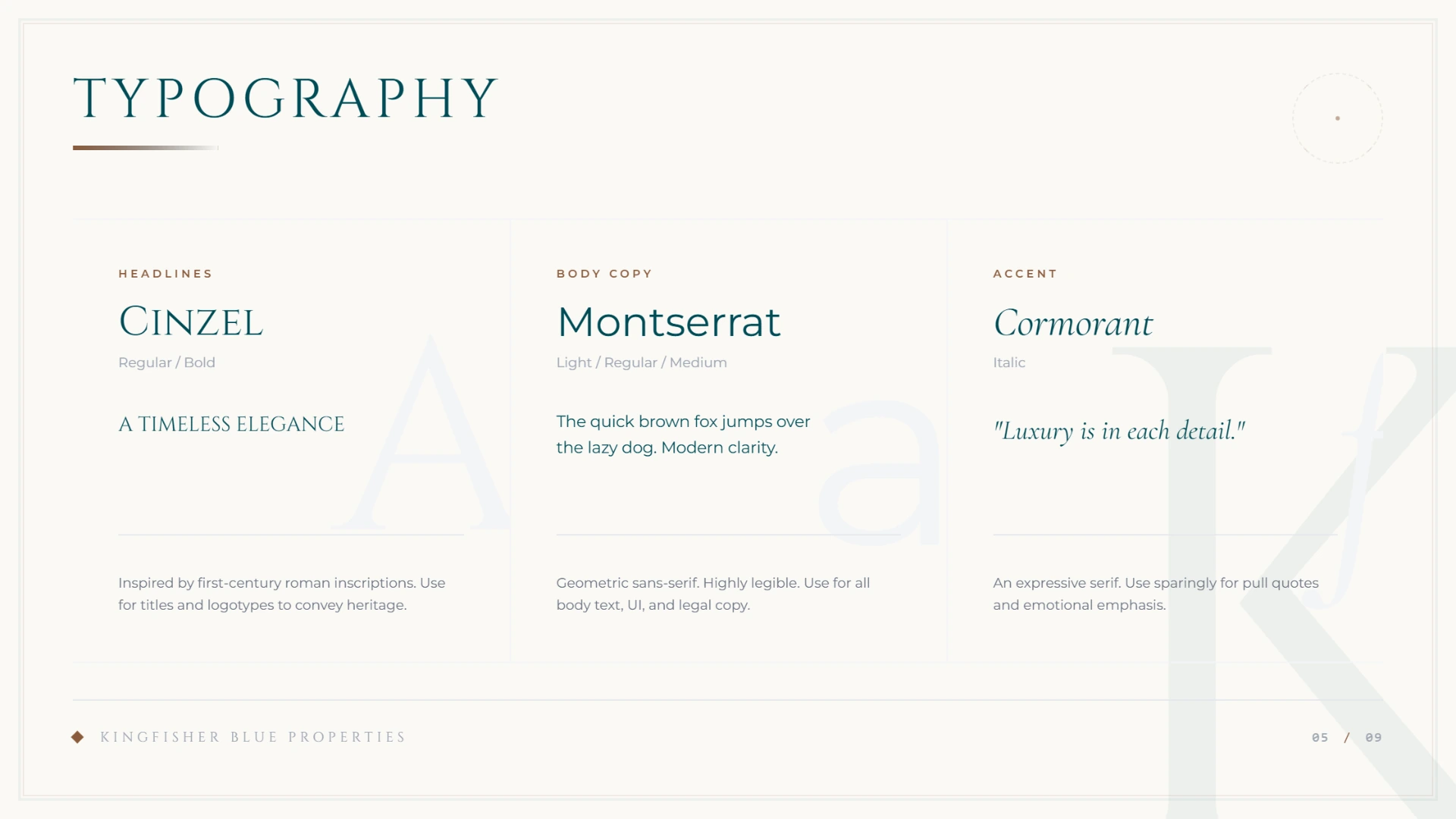 Kingfisher Blue Properties brand guidelines page 05
