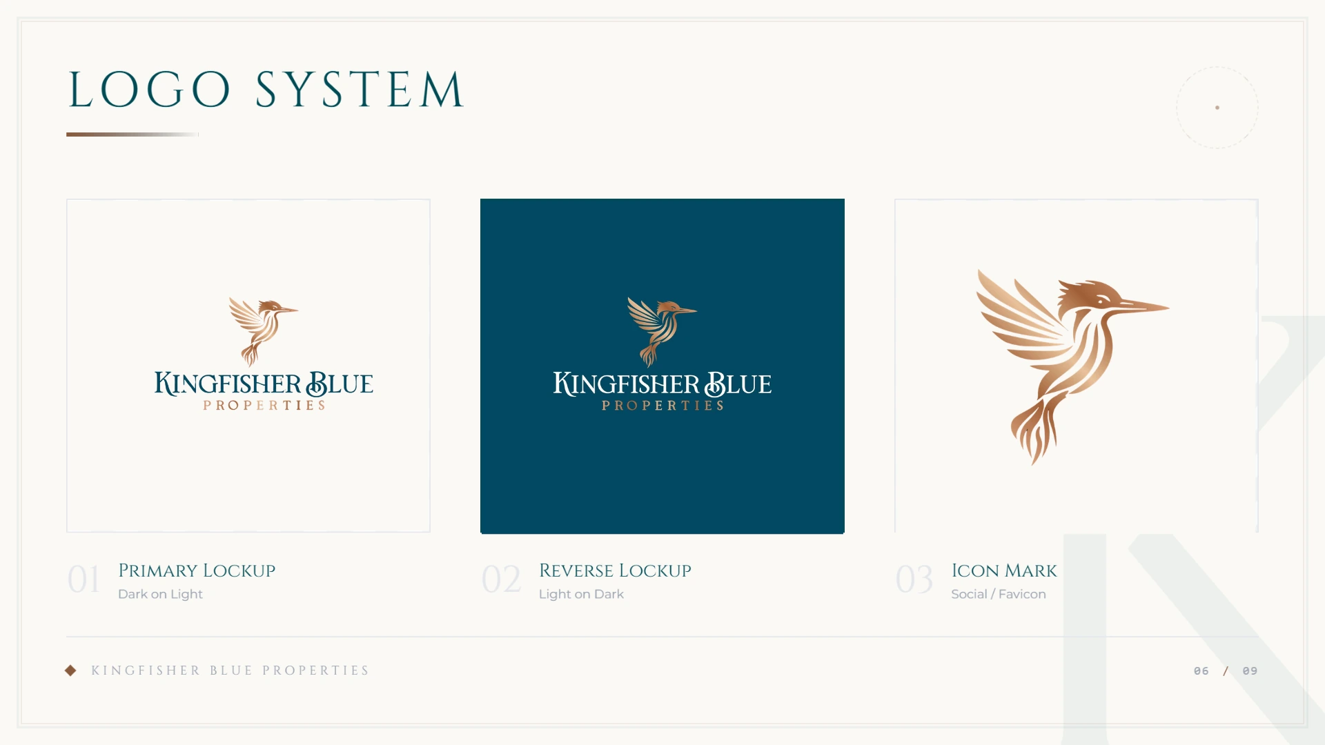 Kingfisher Blue Properties brand guidelines page 06