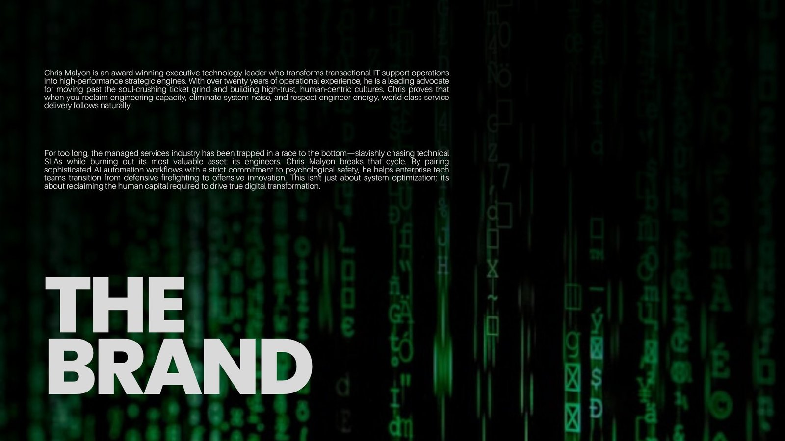 The Squishy Bit brand guidelines page: The Brand, introducing Chris Malyon